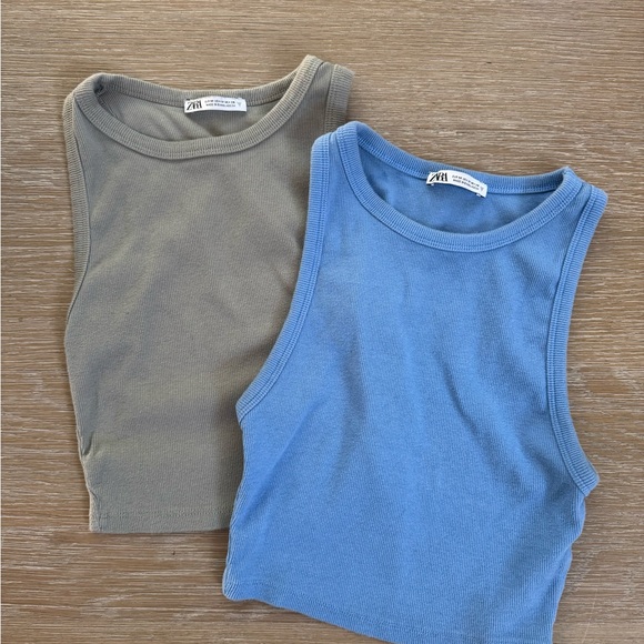 Zara Tops - Zara women’s ribbed blue & olive green tank tops shirts size S/M small medium